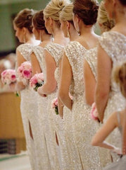 Floor Length Sleeveless Silver Sequined Bridesmaid Dress  (BMA20120)