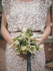 Floor Length Sleeveless Silver Sequined Bridesmaid Dress  (BMA20120)