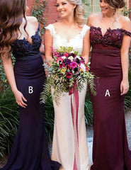 Off Shoulder Sweep Train Mermaid Bridesmaid Dress with Beading (BMA20130)