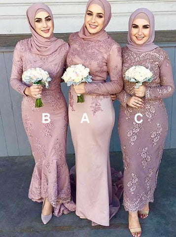 Mermaid Round Neck Blush Satin Bridesmaid Dress (BMA20160)