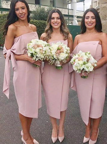 Strapless Knee Length Satin Blush Bridesmaid Dress (BMA20141)