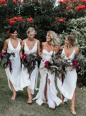 Sleeveless Ankle Length White Chiffon Bridesmaid Dress with Split (BMA20144)