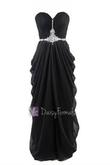 Delicate floor length black chiffon dress beaded sweetheart beach wedding party dress(pr72168)