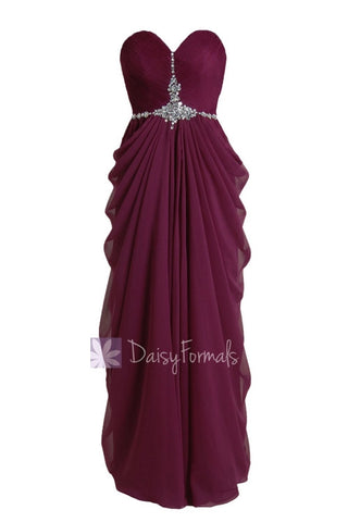 Beautiful Sweetheart Wine Red Prom Dress Beaded A-line Chiffon Evening Dress(PR72168)
