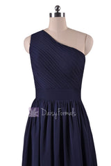 In stock,ready to ship -navy blue one-shoulder long party dress chiffon bridesmaid dresses(bm122) - (#35 navy, sz6)