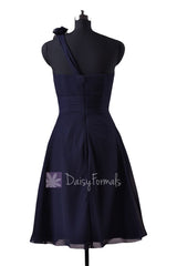 In stock,ready to ship - short one shoulder formal navy bridesmaid dresses(bm10358) - (#35 navy, sz6)