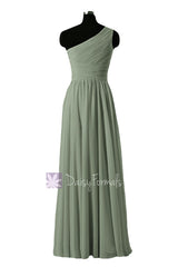 In stock,ready to ship - long one shoulder affordable bridesmaid dress green chiffon party dresses(bm351l) - (xanadu, sz4)
