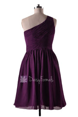 In stock,ready to ship - short one shoulder purple chiffon bridesmaid dresses(bm351) - (#2 byzantium)
