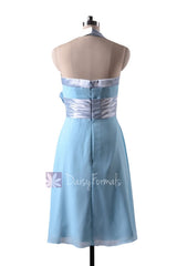 In stock,ready to ship - short halter sky blue inexpensive chiffon bridesmaid dresses(bm8529) - (#39 sky blue, sz4)