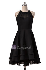Illusion neckline high low bridesmaid dress black chiffon discount formal dresses w/illusion neckline(cst2225)