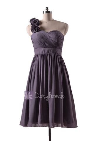 In stock,Ready to Ship - Short One Shoulder Gray Bridesmaid Dress(BM233) - (#54 Slate Gray, Sz8)