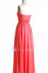Charming Long Sweetheart Chiffon Bridesmaid Dress Special Coral Beaded Evening Dress(BM1037)