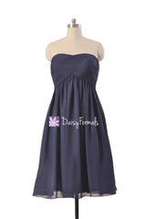 Strapless knee length latest bridesmaid dress navy chiffon sweetheart formal dresses(bm10821s)