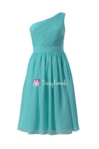 Delicate One Shoulder Chiffon Dress Full A-line Tiffany Blue Bridesmaids Dress (BM10822S)