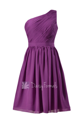 Adorable Short One Shoulder Chiffon Bridesmaid Dress Purple Formal Dress(BM10822S)