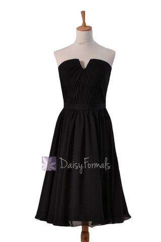 Delicate Black Chiffon Bridal Party Dress Short Strapless Bridesmaid Dress(BM10823S)