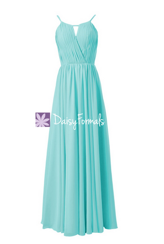 Unique Aqua Evening Dress Halter Floor Length Party Dress Tiffany Inspired Bridesmaid Dress(BM10826L)
