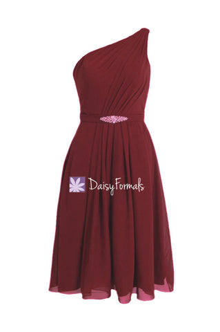 Carmine Red Bridesmaid Dress Dark Red Knee Length Party Dress (BM11143)