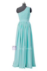 Tiffany Blue One-Shoulder Long Bridal Party Dress Turquoise Bridesmaid Dress(BM122)