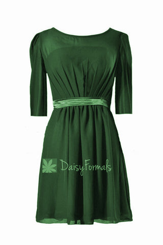 Deep Brunswich Green Bridesmaid Dress Short Hunter Green Party Dress W/3/4 Length Sleeves (BM133A)