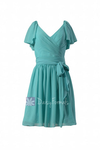 Vintage Inspired Party Dress Tiffany Blue Chiffon Bridesmaid Dress(BM1662)