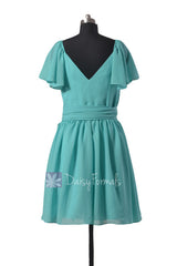 Vintage Inspired Party Dress Tiffany Blue Chiffon Bridesmaid Dress(BM1662)