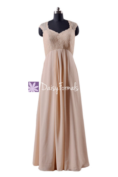 Peach Apricot Long Chiffon Party Dress Elegant Lace Bridesmaids Dresses(BM2222A)  – DaisyFormals-Bridesmaid and Formal Dresses in 59+ Colors