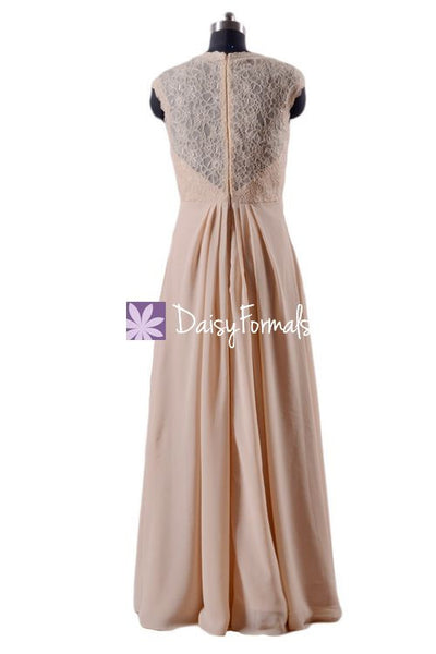 Peach Apricot Long Chiffon Party Dress Elegant Lace Bridesmaids Dresses(BM2222A)  – DaisyFormals-Bridesmaid and Formal Dresses in 59+ Colors