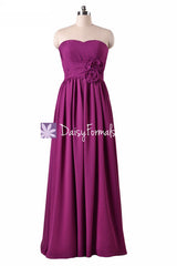 Cardinal purple long bridesmaid dress chiffon prom dress purple evening dresses strapless(bm224)