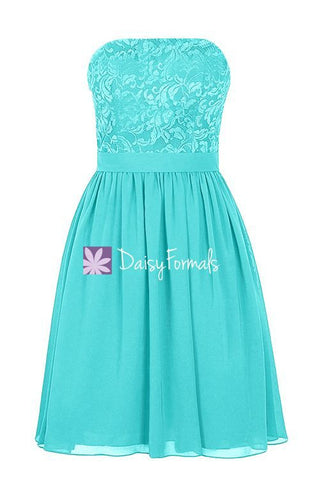 Lace Strapless Party Dress Short Aqua Blue Lace Bridesmaids Dress (BM2340)