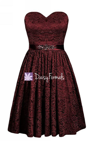 Dark Scarlet Beading Lace Dress Luxury Delicate Lace Bridesmaids Dress (BM2351B)