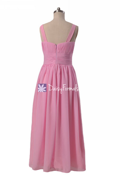 Cotton Candy Pink Bridesmaids Dress Full Length Pink Party Dress w/Str – DaisyFormals-Bridesmaid and Formal Dresses in 59+ Colors