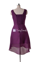 Affordable byzantium chiffon evening dress high low bridesmaids dresses (bm2422)