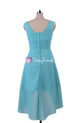 Fabulous aqua blue high low party dress classic tiffany blue v neckline formal dresses (bm2422)