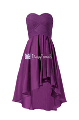 Dark magenta strapless discount formal dress high low dress purple party dress (bm2426)