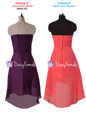 Coral strapless party dress sweetheart chiffon dress high low affordable bridesmaid dresses (bm2431)