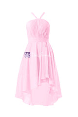 Dramatic ice pink high low bridesmaids dress online light pink chiffon dress (bm2438)