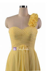 Stunning Banana Yellow Floral Shoulder Dress Sweetheart Bridesmaid Dress (BM2442AL)