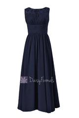 Floor length navy chiffon party dress lace formal dresses w/heart shape hollow back (bm2528)