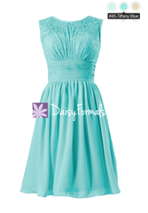 Aqua lace bridal party dress tiffany blue vintage chiffon formal dress turquoise evening dress (bm2529)