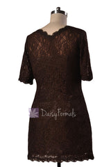 Vintage Short V-neck Lace Party Dress Strong Coffee Bridesmaid Dress(BM2531)