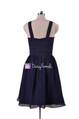 Classic Navy Chiffon Bridesmaids Dress Halter Party Dress Knee Length Formal Dress (BM253451 )