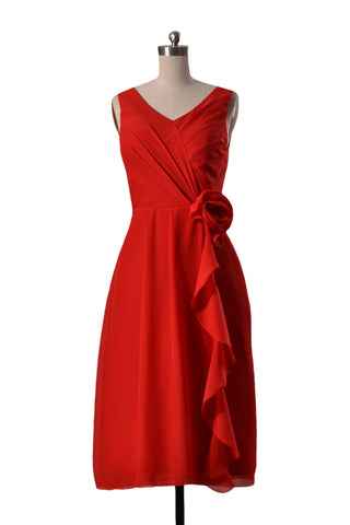 Eye-Catching Short V-Neck Bridesmaid Dress Red Chiffon Formal Dress(BM266)