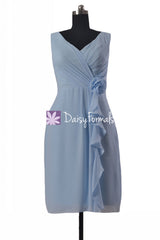 Vintage blue bridesmaid dress vintage style chiffon party dress modest formal dresses (bm266)