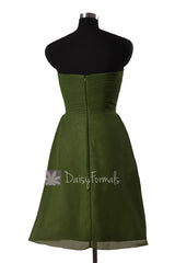 Unique Short Hunter Green Chiffon Bridesmaid Dress W/Handmade Flowers(BM2811)