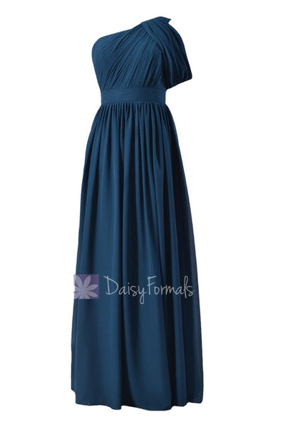 white christmas dresses Strapless Navy Chiffon Peacock Style Formal Evening Dress Size 4 / Navy