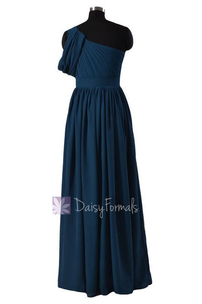 Quality Long Peacock Blue Best Bridesmaid Dress One Shoulder Chiffon Formal Dress(BM281L) – DaisyFormals-Bridesmaid and Formal Dresses in 59+ Colors
