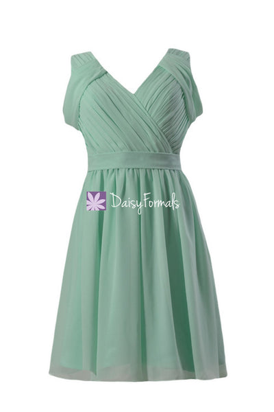Pleated Mint Green Chiffon Bridesmaid Dress Online Short V-Neck Formal  Evening Dress(BM283S) – DaisyFormals-Bridesmaid and Formal Dresses in 59+  Colors