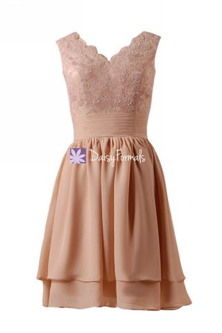 Dark Quartz Lace Prom Dress Vintage Peach Party Dress Knee Length Bridal Dress (BM29035)