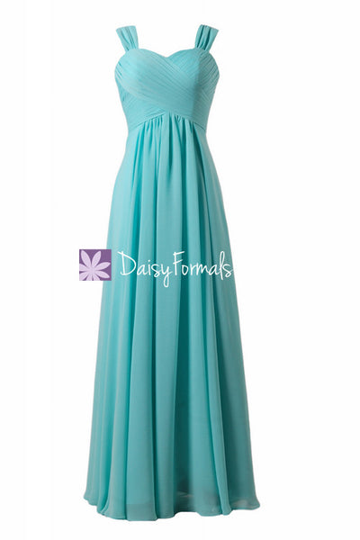 Aqua Blue Bridesmaid Dresses Long Chiffon Wedding Party Dress w/straps – DaisyFormals-Bridesmaid and Formal Dresses in 59+ Colors